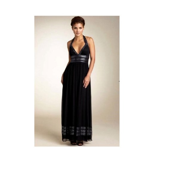 Adrianna Papell Dresses & Skirts - Adrianna Papell Silk Sequin Halter Style Maxi Dress NWT Prom Wedding Long sz 10P